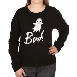 State of Mine XXL Sweater Ghost Boo Black Halloween Theme Long Sleeve Crewneck